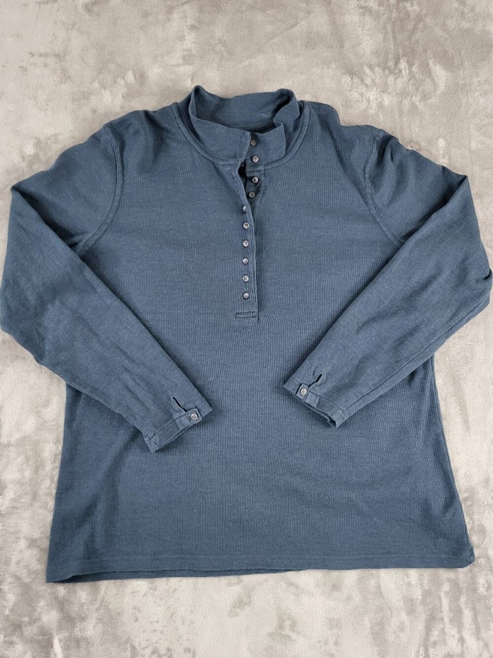 Natural Reflections Blue Ribbed Henley Long Sleeve Mock Neck Top XL
